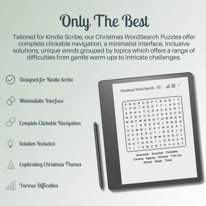 Our Word Search Puzzles offer complete clickable navigation, a minimalist interface, inclusive solutions, unique holiday-themed words for Christmas, which offers a range of difficulties from gentle warm-ups to intricate challenges, perfect for getting into the festive spirit.