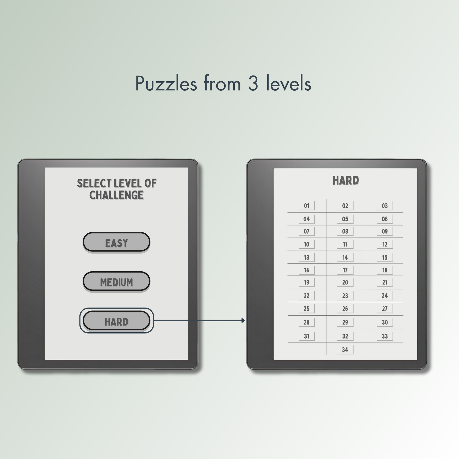 Kindle Scribe Word Search Puzzles in 3 different levels.