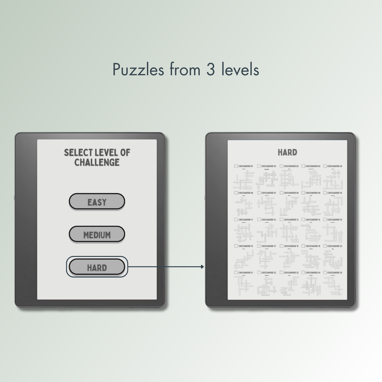 Kindle Scribe Crossword Puzzles in 3 different levels.