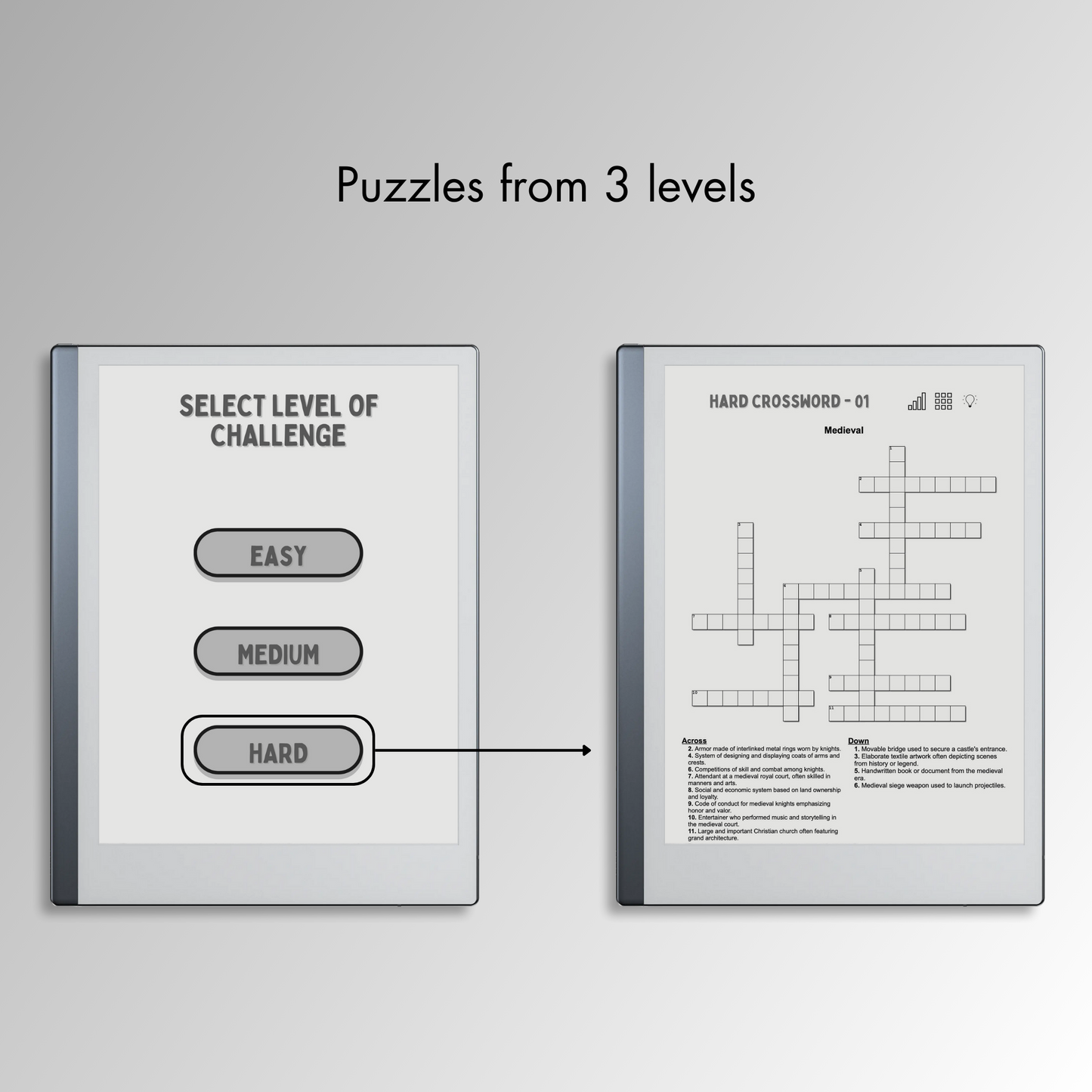 Remarkable 2 Crossword Puzzles in 3 different levels.