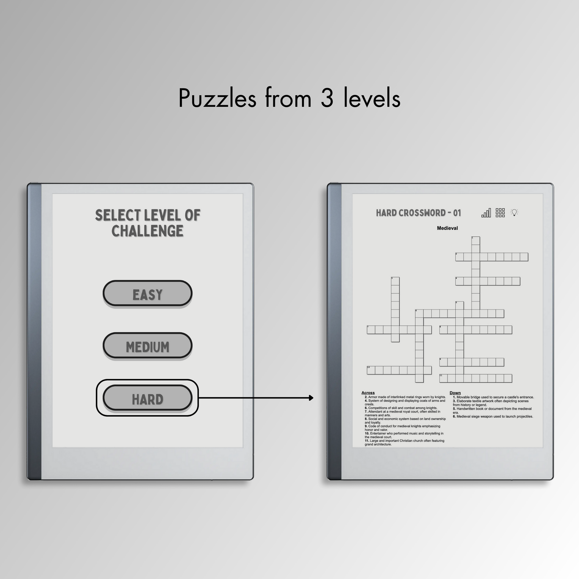 Remarkable 2 Crossword Puzzles in 3 different levels.