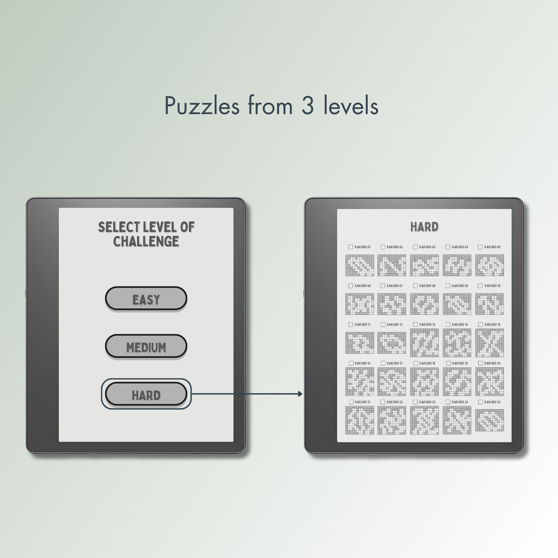 Kindle Scribe Kakuro Puzzles in 3 different levels.