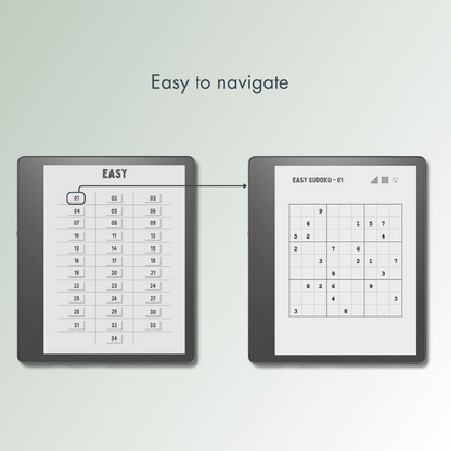 Kindle Scribe Sudoku Puzzles with easy navigations.