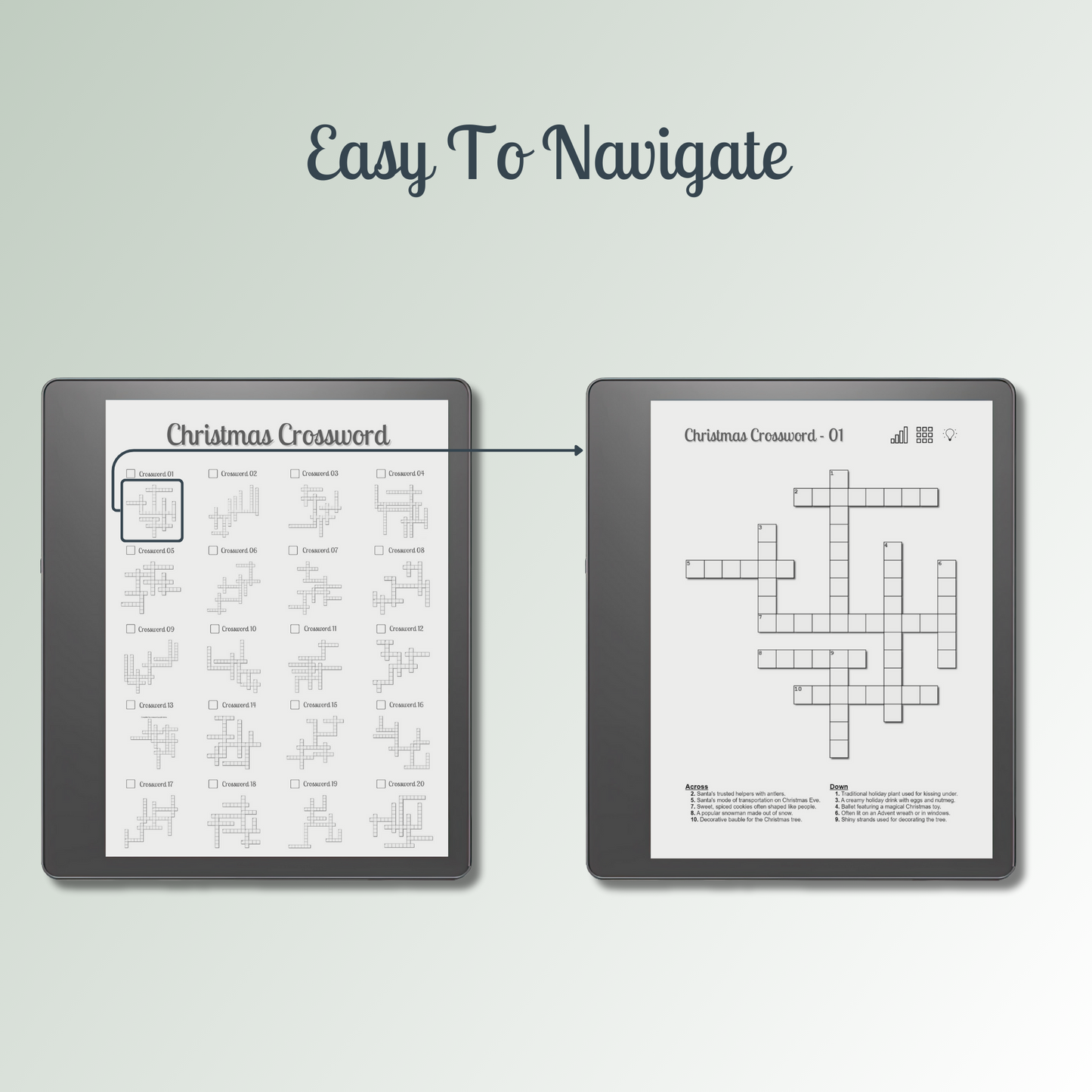 Kindle Scribe Christmas Crossword with easy navigations.