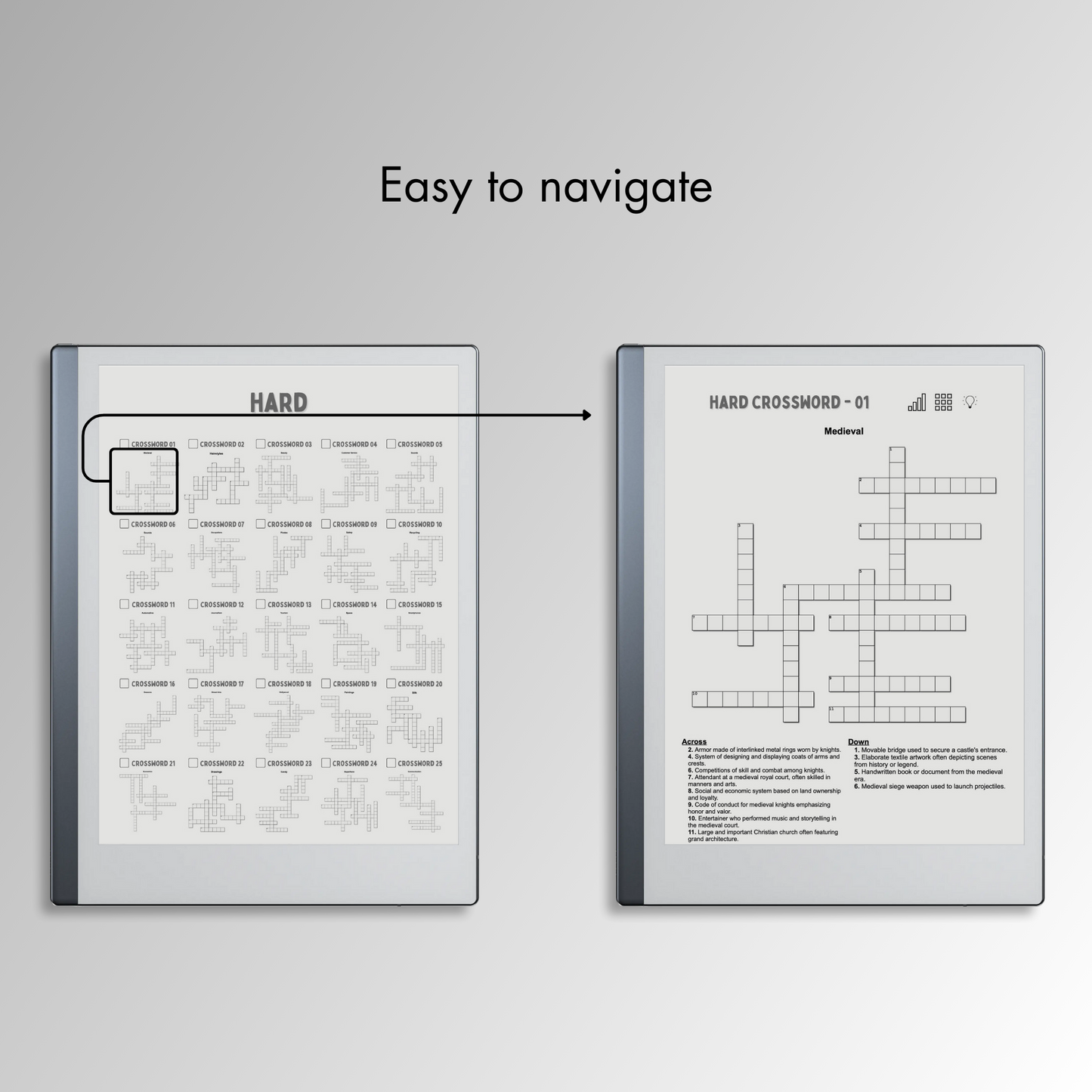 Remarkable 2 Crossword Puzzles with easy navigations.