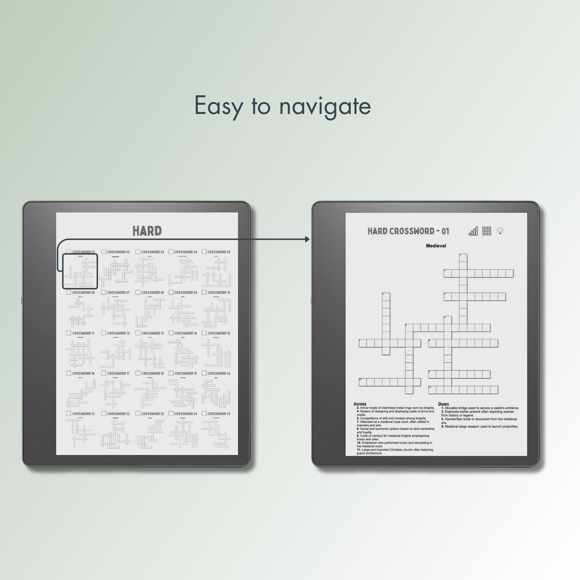 Kindle Scribe Crossword Puzzles with easy navigations.