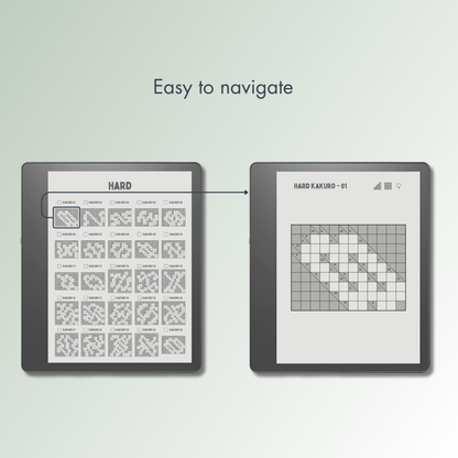 Kindle Scribe Kakuro Puzzles with easy navigations.