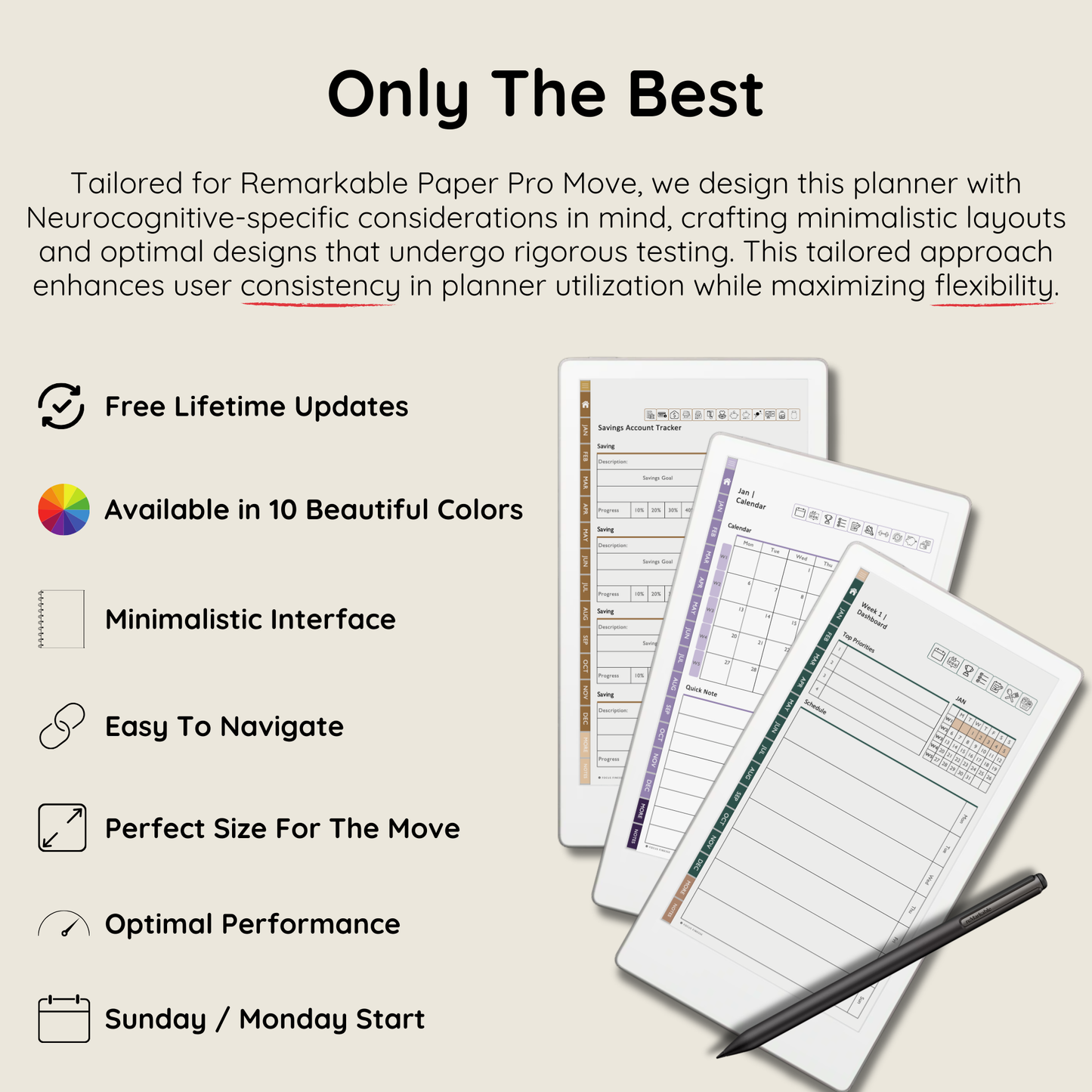 Remarkable Paper Pro Move Ultimate Planner for 2025 & 2026