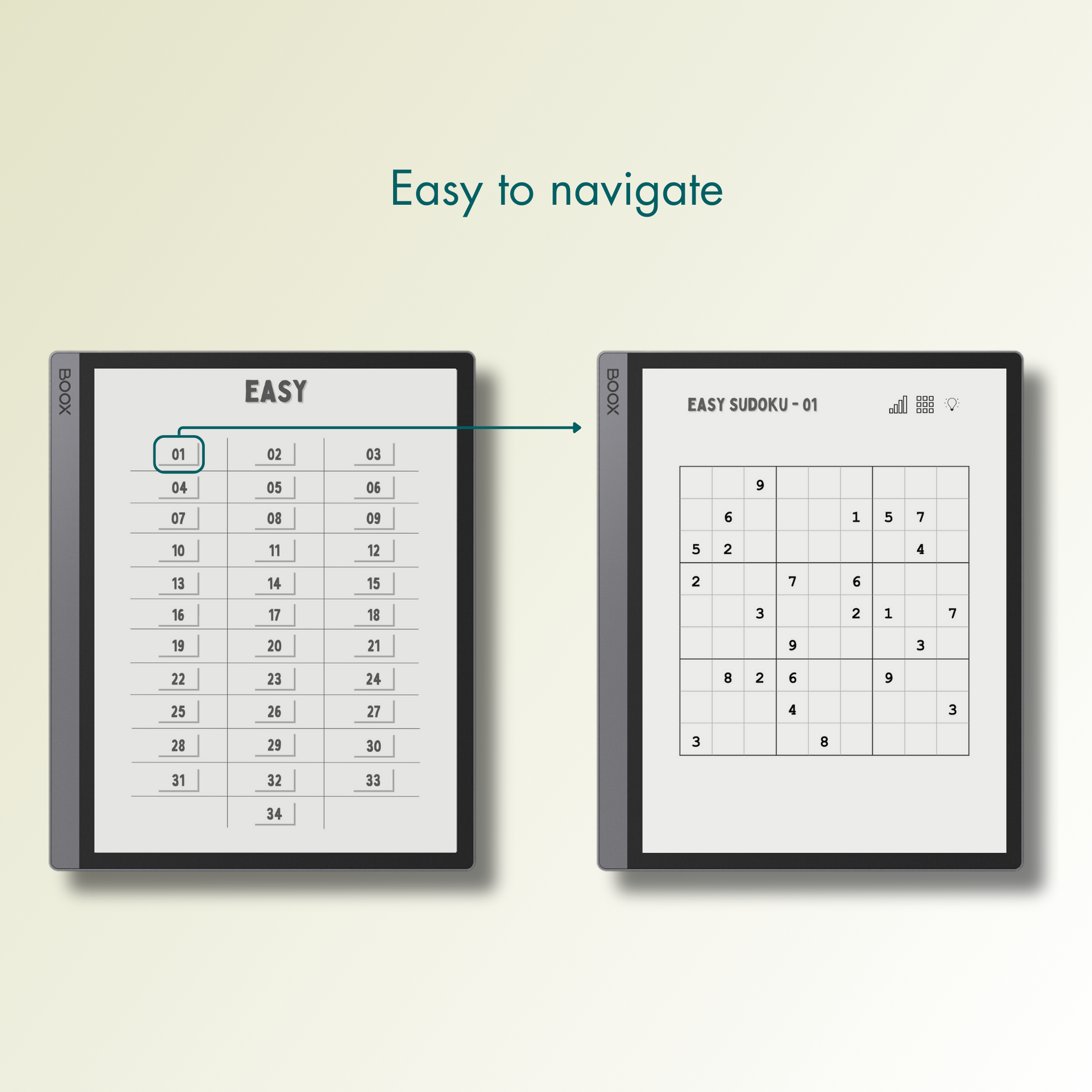 Onyx Boox Sudoku Puzzles with easy navigations.