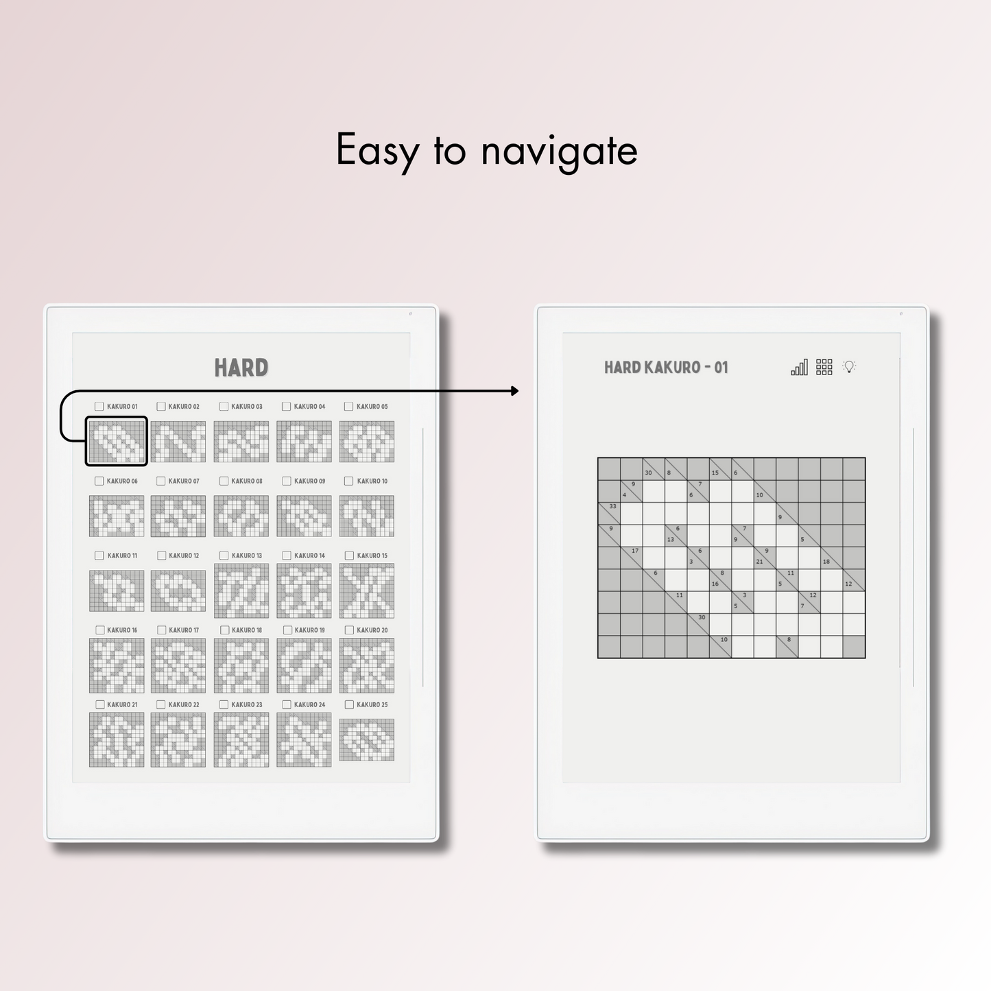 Supernote A5X and A6X Kakuro Puzzles with easy navigations.