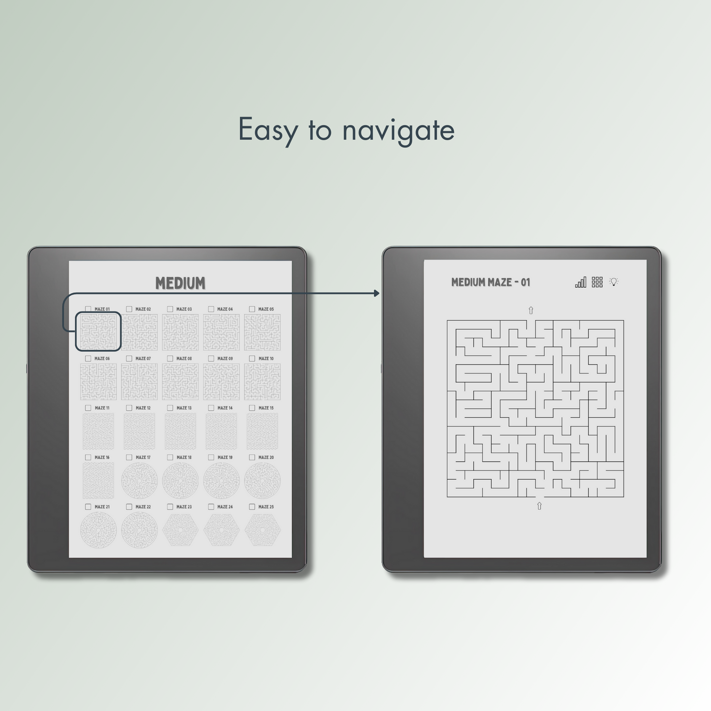 Kindle Scribe Maze Puzzles with easy navigations.