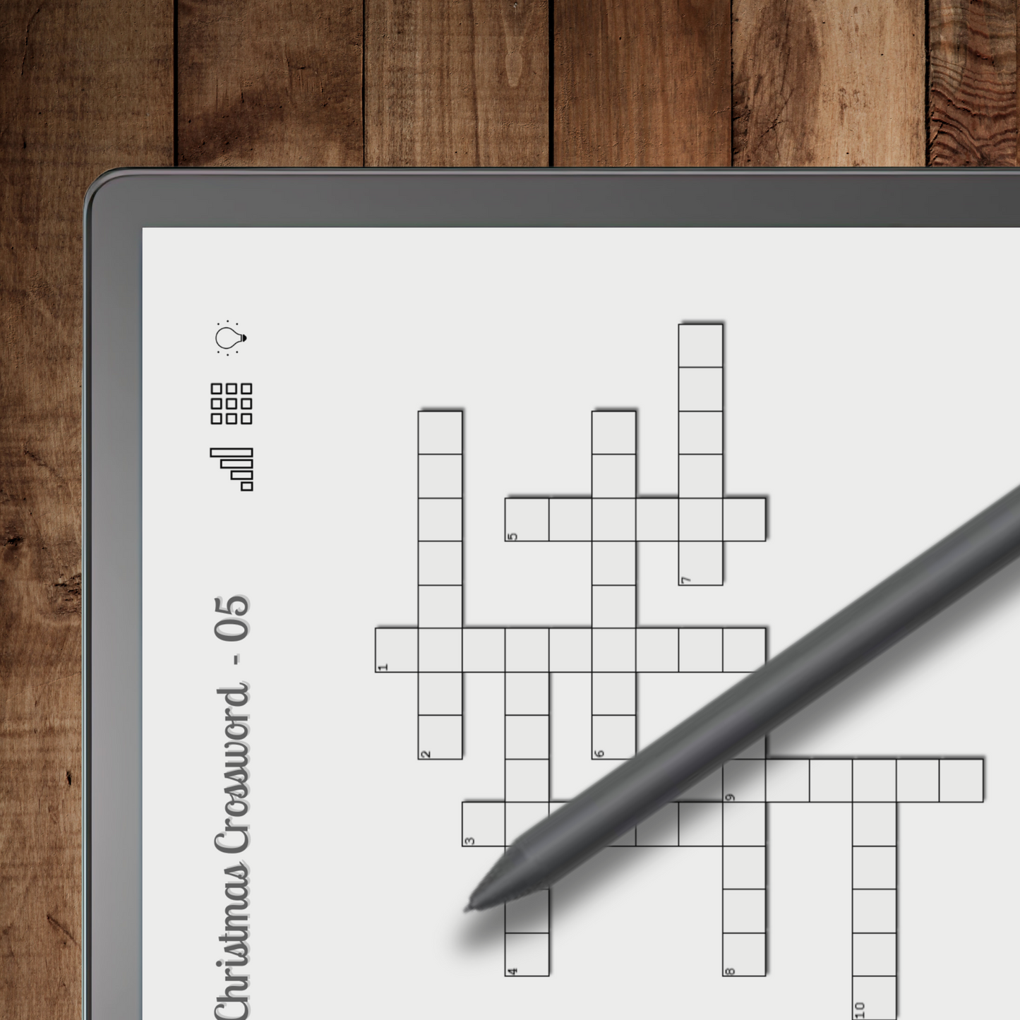 Kindle Scribe Christmas Crossword in use.