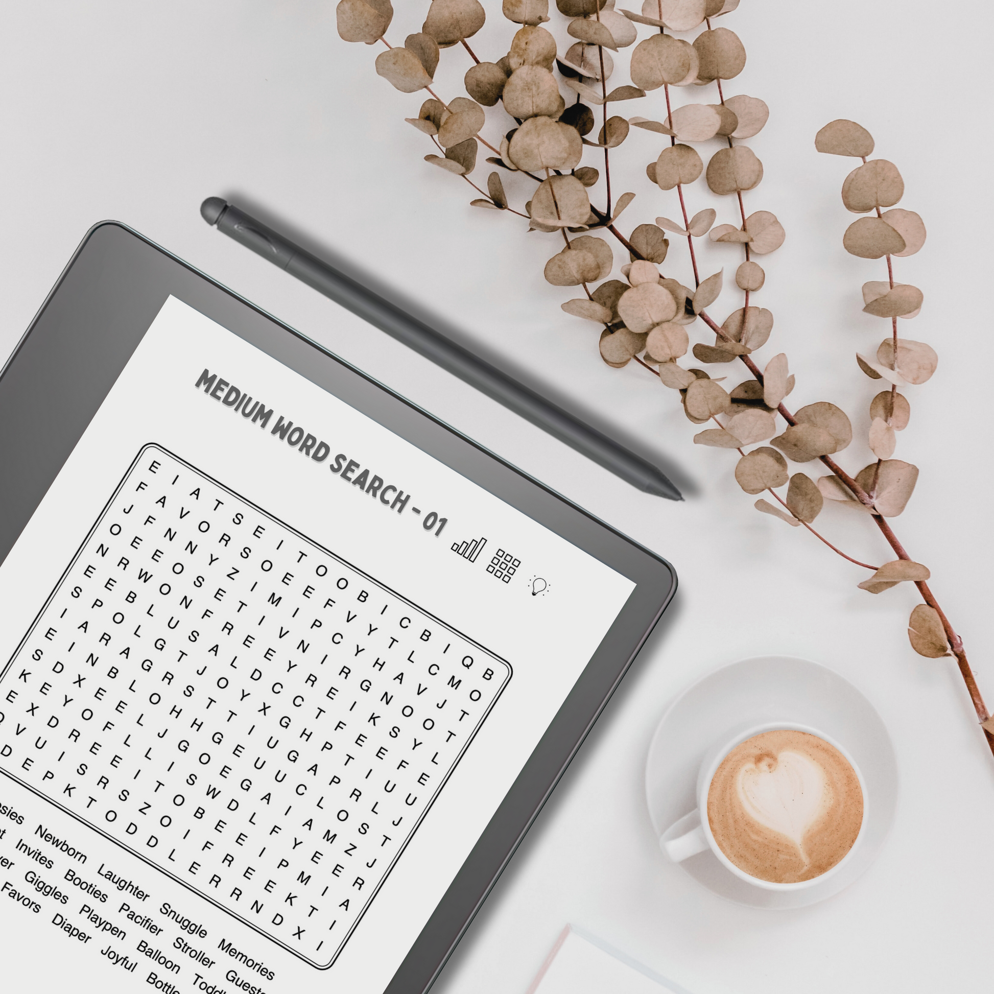 Kindle Scribe Word Search Puzzles in use.