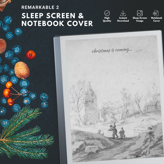 This is a Digital Download of Christmas Sleep Screen and Notebook Cover designed exclusively for Remarkable 2.