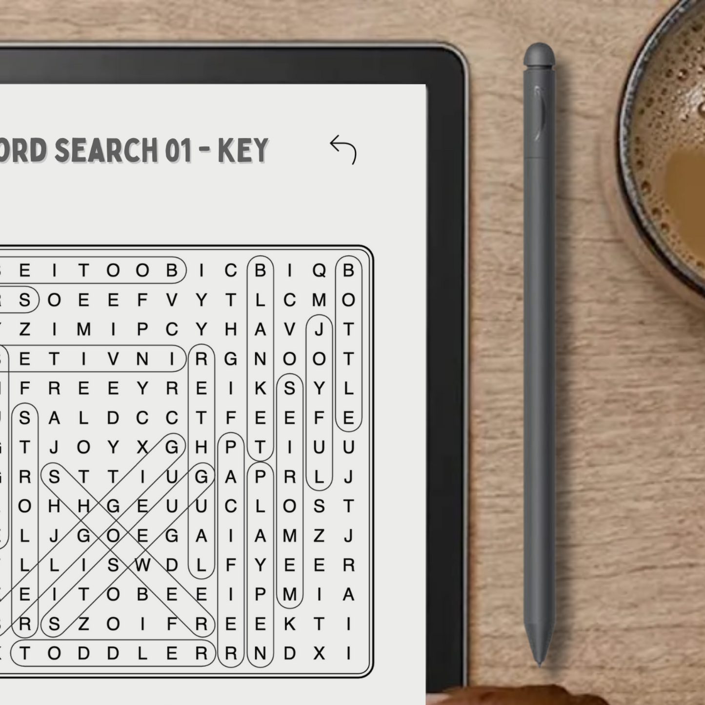 Kindle Scribe Word Search Puzzles in use.