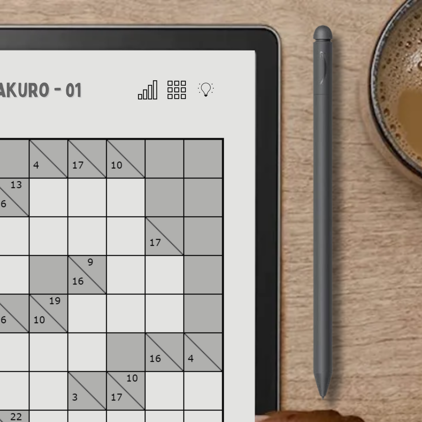 Kindle Scribe Kakuro Puzzles in use.